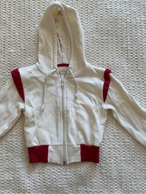 Girls White Zip Hoodie with Red Accents - Unknown Brand
